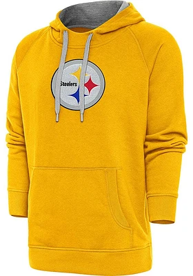 Antigua Pittsburgh Steelers Mens Gold Full Front Chenille Victory Long Sleeve Hoodie