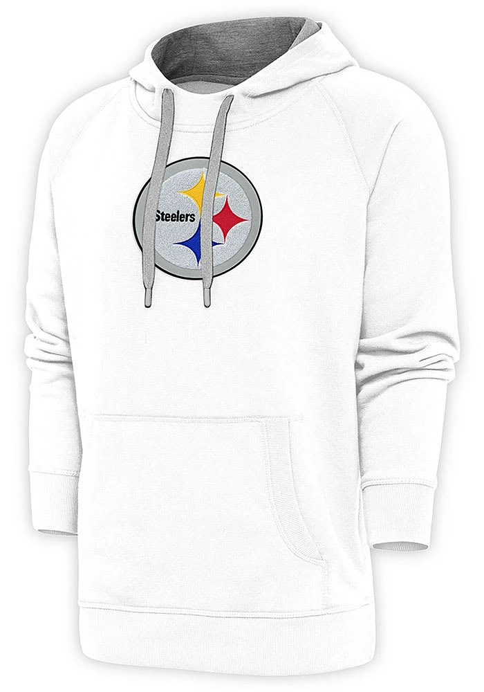 Antigua Pittsburgh Steelers Mens White Full Front Chenille Victory Long Sleeve Hoodie