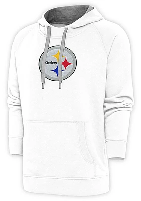 Antigua Pittsburgh Steelers Mens White Full Front Chenille Victory Long Sleeve Hoodie