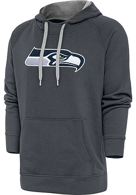 Antigua Seattle Seahawks Mens Charcoal Chenille Logo Victory Long Sleeve Hoodie