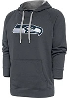 Antigua Seattle Seahawks Mens Charcoal Chenille Logo Victory Long Sleeve Hoodie