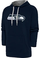 Antigua Seattle Seahawks Mens Navy Blue Full Front Chenille Victory Long Sleeve Hoodie