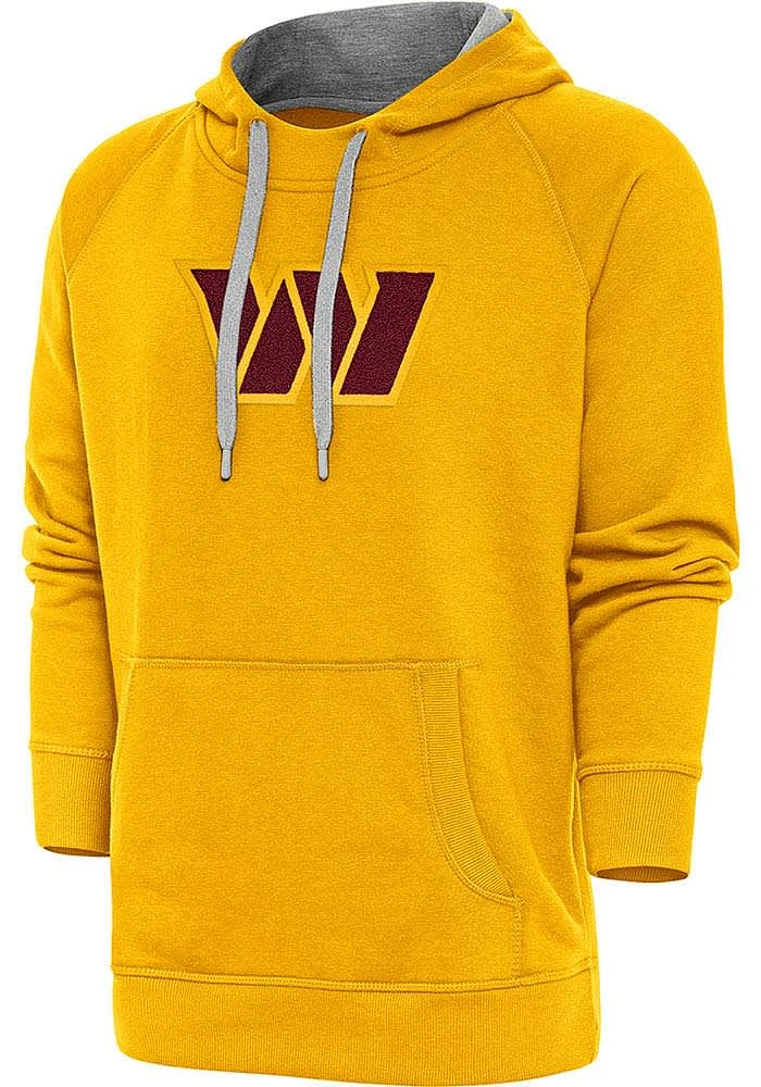 Antigua Washington Commanders Mens Gold Chenille Logo Victory Long Sleeve Hoodie