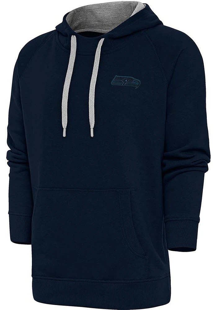 Antigua Seattle Seahawks Mens Navy Blue Tonal Logo Victory Long Sleeve Hoodie