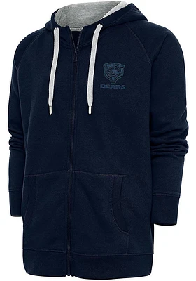 Antigua Chicago Bears Mens Navy Blue Tonal Logo Victory Long Sleeve Full Zip Jacket