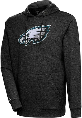 Antigua Philadelphia Eagles Mens Black Chenille Logo Action Hood Long Sleeve Hoodie