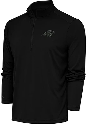 Antigua Carolina Panthers Mens Black Tonal Logo Tribute Long Sleeve Qtr Zip Pullover