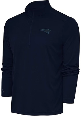 Antigua New England Patriots Mens Navy Blue Tonal Logo Tribute Long Sleeve Qtr Zip Pullover