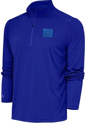 Antigua New York Giants Mens Blue Tonal Logo Tribute Long Sleeve Qtr Zip Pullover