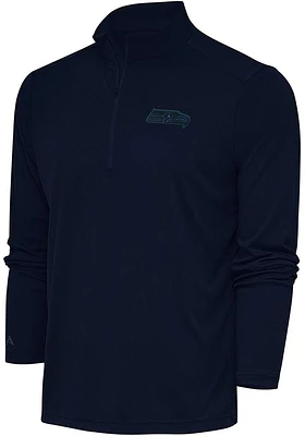 Antigua Seattle Seahawks Mens Navy Blue Tonal Logo Tribute Long Sleeve Qtr Zip Pullover