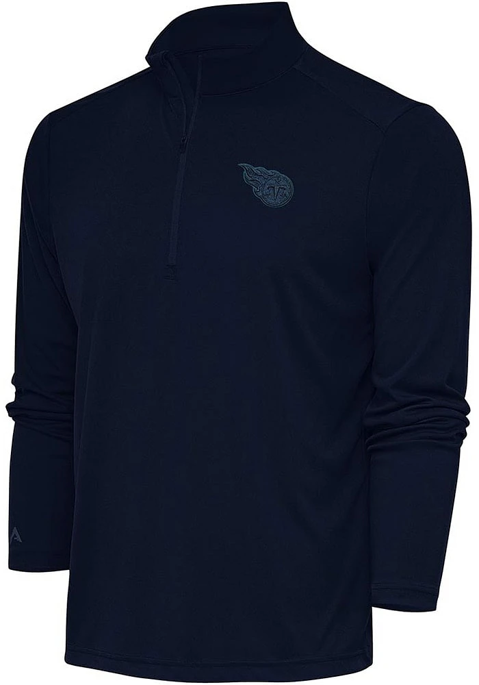 Antigua Tennessee Titans Mens Navy Blue Tonal Logo Tribute Long Sleeve Qtr Zip Pullover