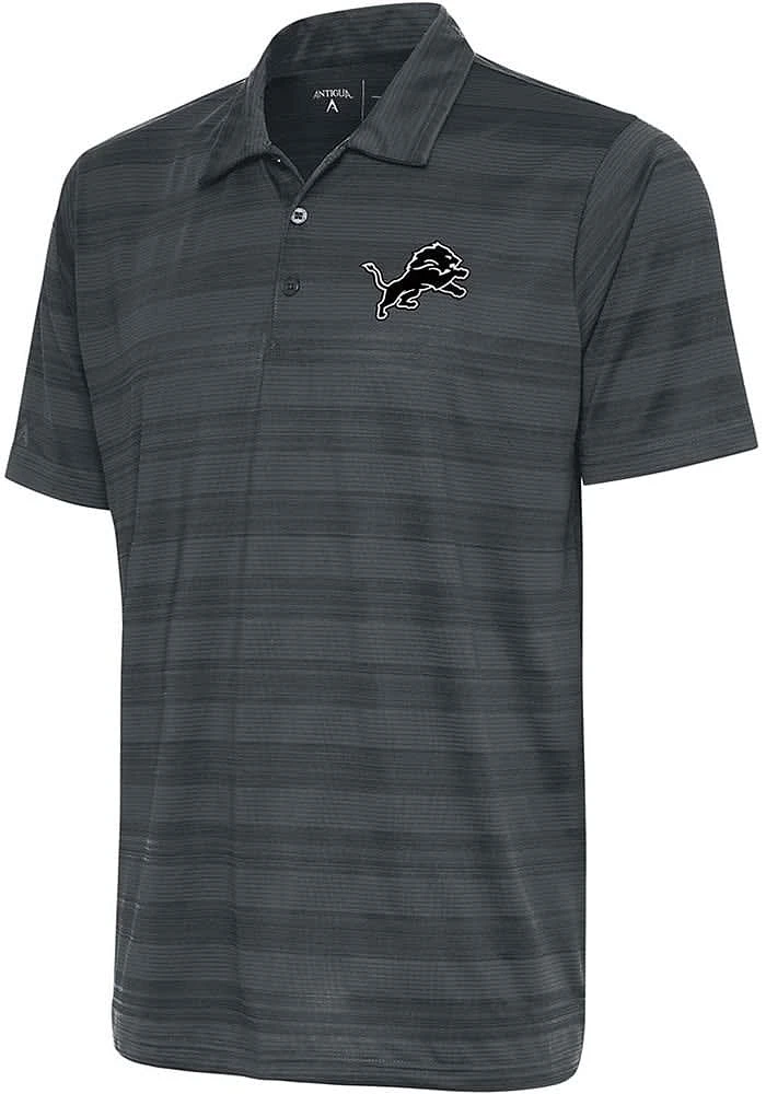 Antigua Detroit Lions Mens Black Compass Tonal Stripe Short Sleeve Polo