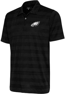 Antigua Philadelphia Eagles Mens Black Metallic Logo Compass Short Sleeve Polo