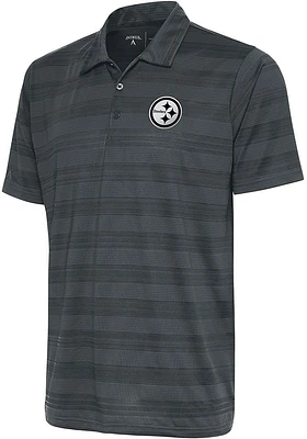 Antigua Pittsburgh Steelers Mens Black Metallic Logo Compass Short Sleeve Polo