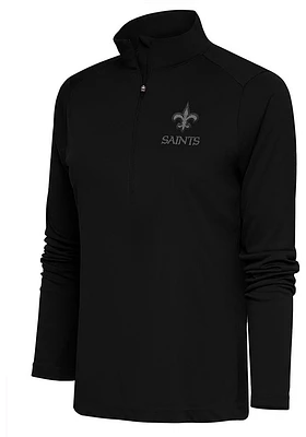 Antigua New Orleans Saints Womens Black Tonal Logo Tribute Qtr Zip Pullover
