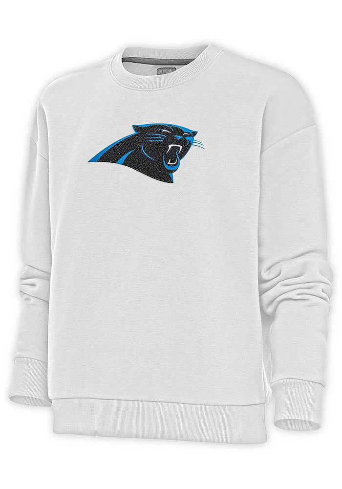 Antigua Carolina Panthers Womens White Full Front Chenille Victory Crew Sweatshirt