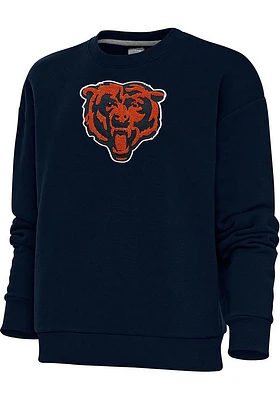 Antigua Chicago Bears Womens Navy Blue Full Front Chenille Victory Crew Sweatshirt