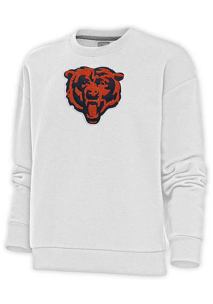 Antigua Chicago Bears Womens White Full Front Chenille Victory Crew Sweatshirt