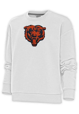 Antigua Chicago Bears Womens White Full Front Chenille Victory Crew Sweatshirt