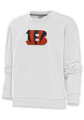 Antigua Cincinnati Bengals Womens Full Front Chenille Victory Crew Sweatshirt