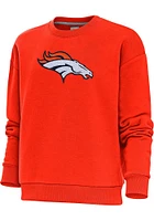 Antigua Denver Broncos Womens Orange Chenille Logo Victory Crew Sweatshirt
