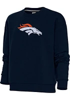 Antigua Denver Broncos Womens Navy Blue Full Front Chenille Victory Crew Sweatshirt