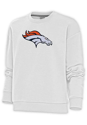 Antigua Denver Broncos Womens White Full Front Chenille Victory Crew Sweatshirt