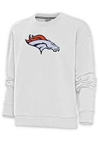 Antigua Denver Broncos Womens White Full Front Chenille Victory Crew Sweatshirt