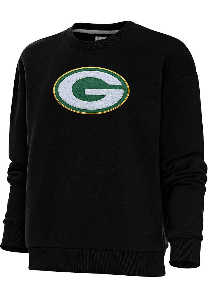 Antigua Green Bay Packers Womens Full Front Chenille Victory Crew Sweatshirt