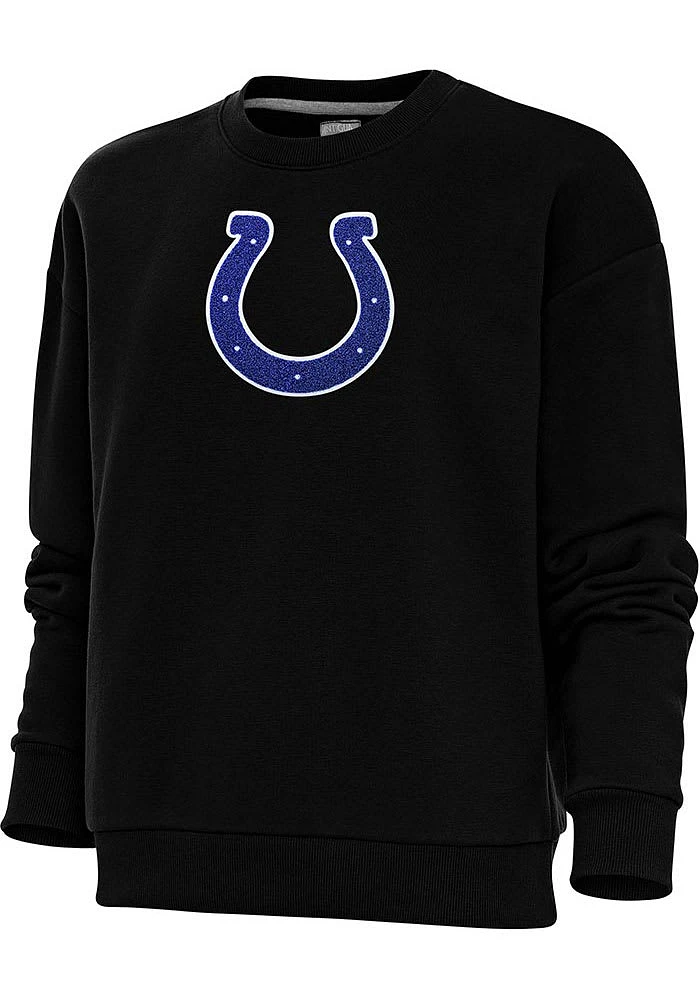 Antigua Indianapolis Colts Womens Black Chenille Logo Victory Crew Sweatshirt
