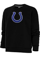 Antigua Indianapolis Colts Womens Black Chenille Logo Victory Crew Sweatshirt