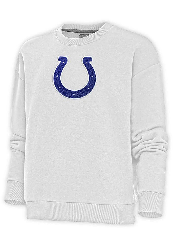 Antigua Indianapolis Colts Womens White Full Front Chenille Victory Crew Sweatshirt
