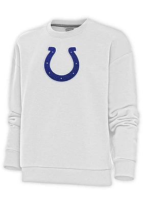 Antigua Indianapolis Colts Womens White Full Front Chenille Victory Crew Sweatshirt