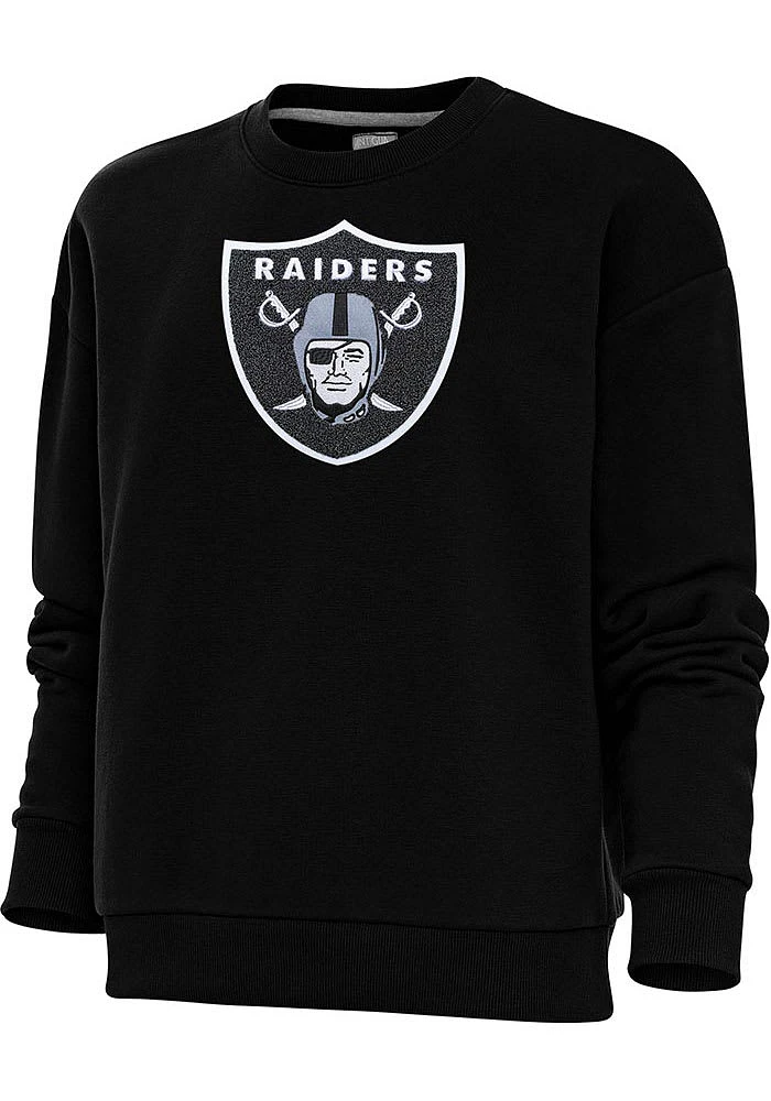 Antigua Las Vegas Raiders Womens Black Full Front Chenille Victory Crew Sweatshirt
