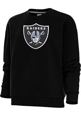 Antigua Las Vegas Raiders Womens Black Full Front Chenille Victory Crew Sweatshirt