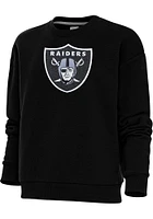 Antigua Las Vegas Raiders Womens Black Full Front Chenille Victory Crew Sweatshirt