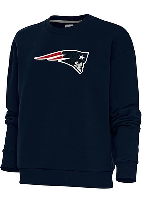 Antigua New England Patriots Womens Navy Blue Full Front Chenille Victory Crew Sweatshirt