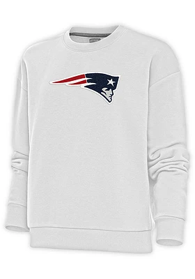 Antigua New England Patriots Womens White Full Front Chenille Victory Crew Sweatshirt