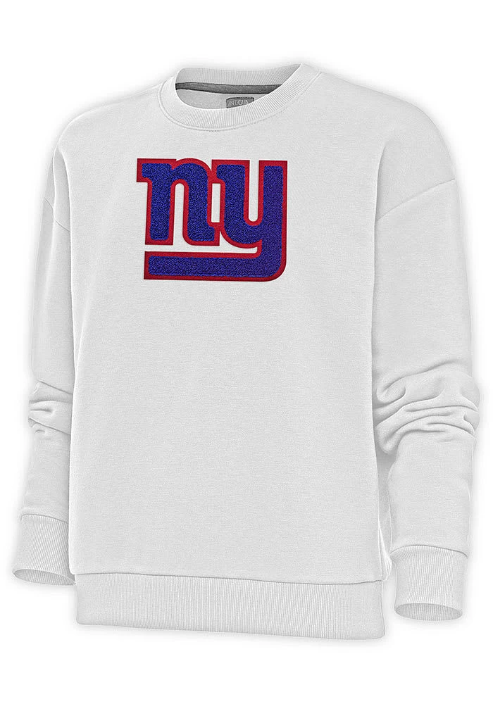 Antigua New York Giants Womens White Chenille Logo Victory Crew Sweatshirt