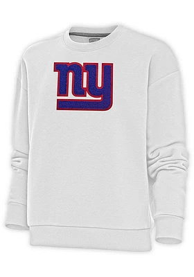 Antigua New York Giants Womens White Chenille Logo Victory Crew Sweatshirt