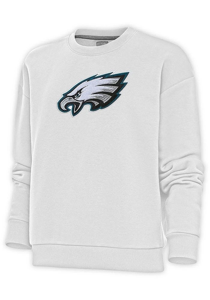 Antigua Philadelphia Eagles Womens White Full Front Chenille Victory Crew Sweatshirt