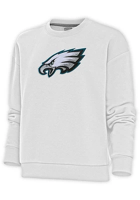 Antigua Philadelphia Eagles Womens White Full Front Chenille Victory Crew Sweatshirt