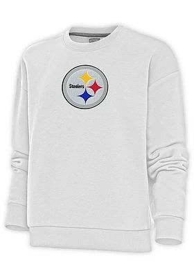 Antigua Pittsburgh Steelers Womens Full Front Chenille Victory Crew Sweatshirt