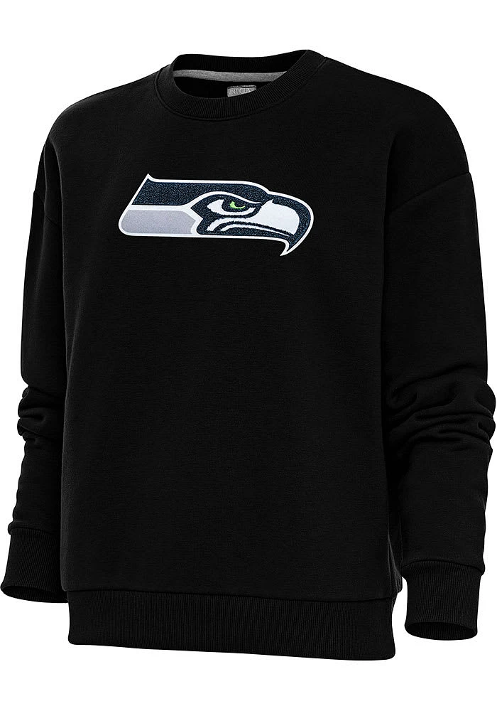 Antigua Seattle Seahawks Womens Black Chenille Logo Victory Crew Sweatshirt