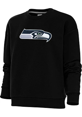 Antigua Seattle Seahawks Womens Black Chenille Logo Victory Crew Sweatshirt