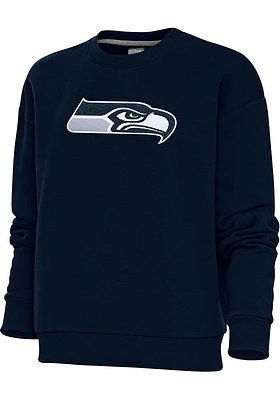 Antigua Seattle Seahawks Womens Navy Blue Full Front Chenille Victory Crew Sweatshirt