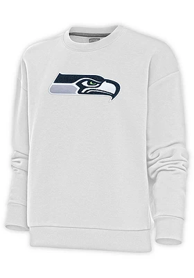 Antigua Seattle Seahawks Womens White Full Front Chenille Victory Crew Sweatshirt