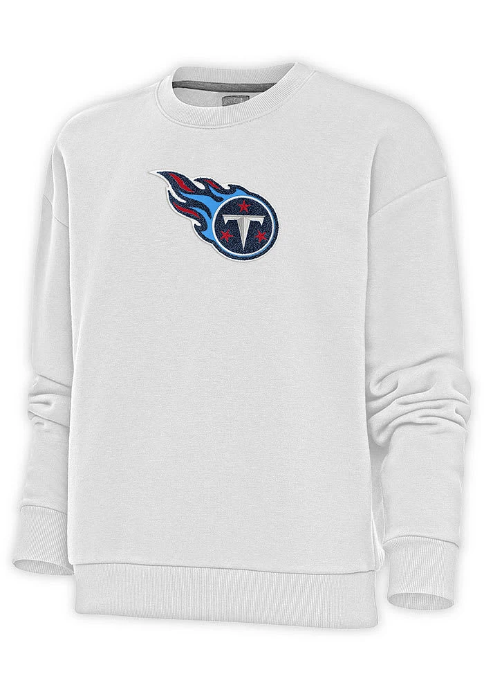 Antigua Tennessee Titans Womens White Full Front Chenille Victory Crew Sweatshirt