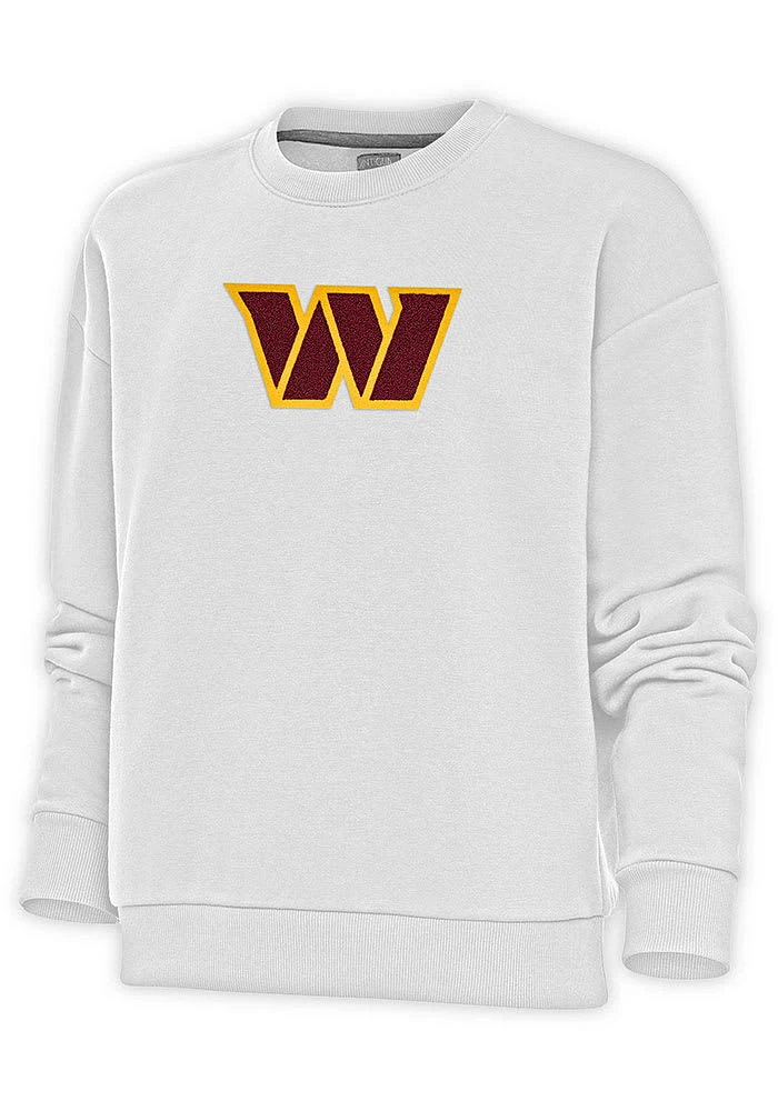 Antigua Washington Commanders Womens White Full Front Chenille Victory Crew Sweatshirt