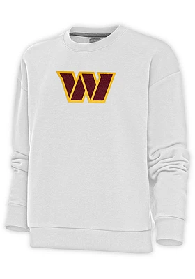 Antigua Washington Commanders Womens White Full Front Chenille Victory Crew Sweatshirt